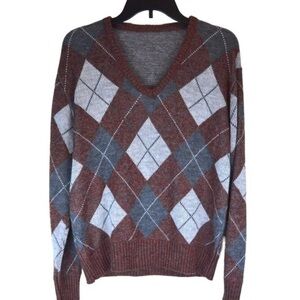 Acrylic Knit Argyle V- Neck Pullover Sweater,‎ Medium?
